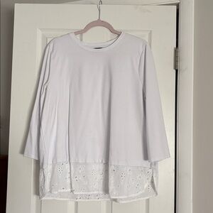 Ann Taylor White Lace Hem Top